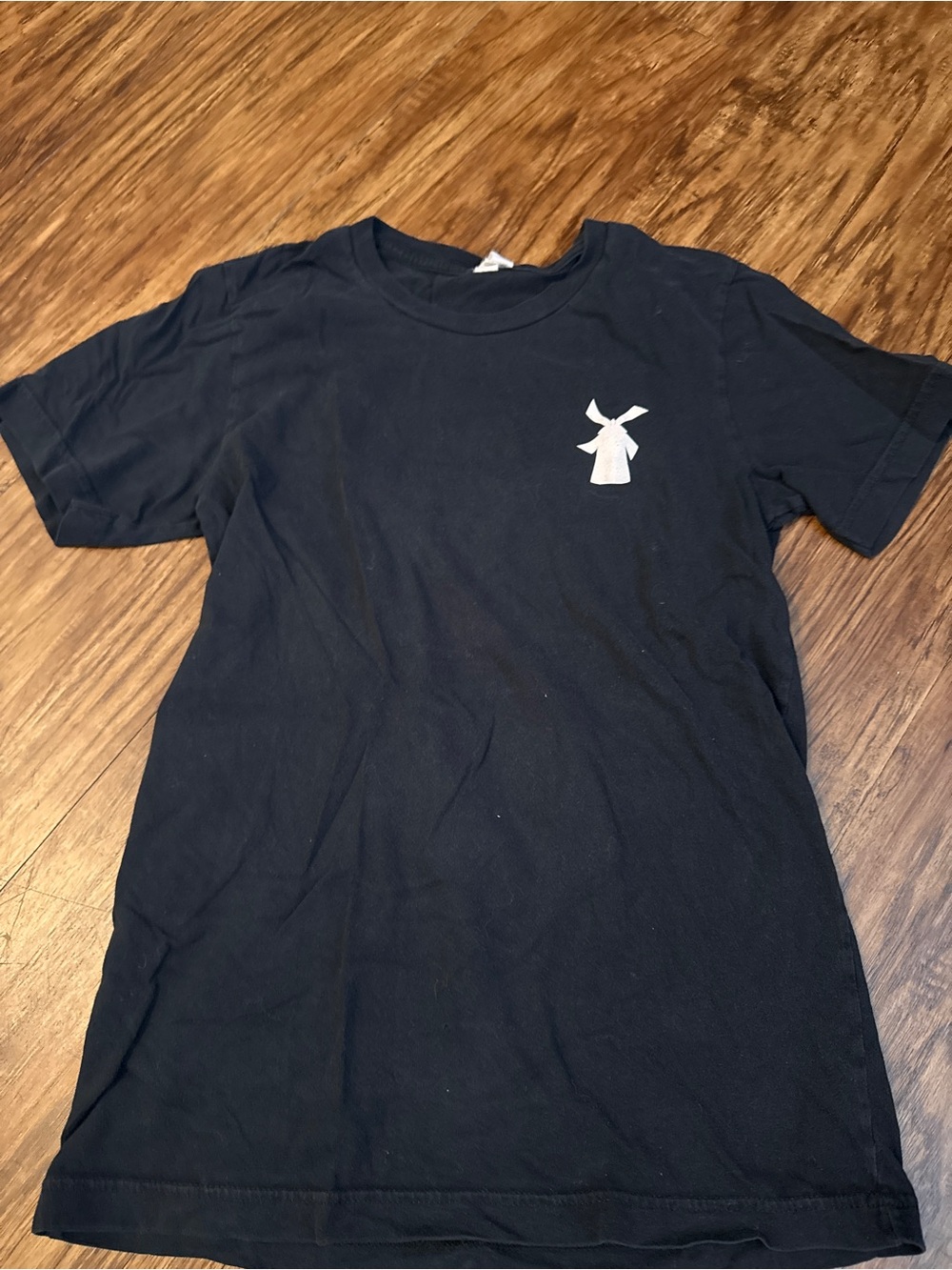 Vintage Women's Black Crewneck T‑Shirt with White Windmill Logo